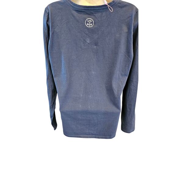 Life is good crusher tee sz M long sleeve dog and forest hiking theme EUC navy - Picture 2 of 6